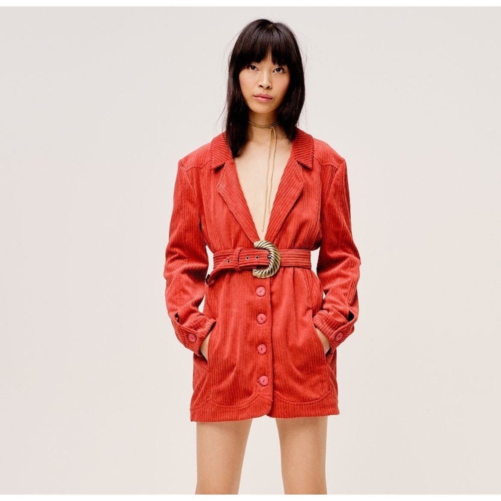 For Love And Lemons Red Corduroy Midi Dress